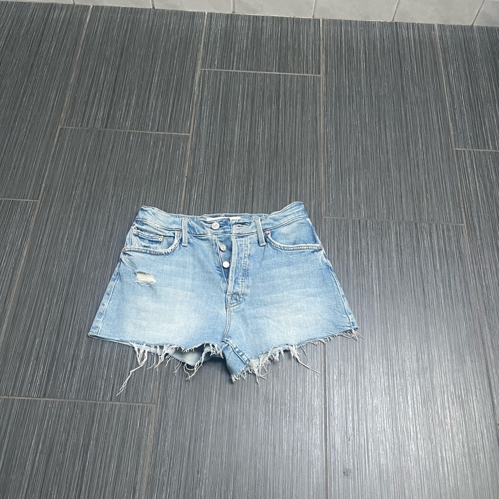 MOTHER Light Blue Distressed Jean Shorts